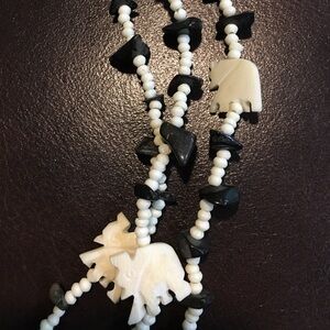 Handcrafted black and white elephant necklace